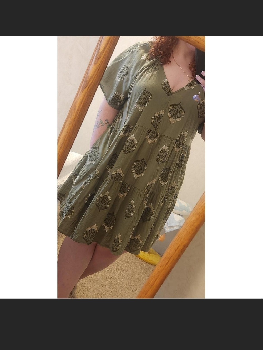 Old Navy Olive Green Floral Tiered Midi Dress